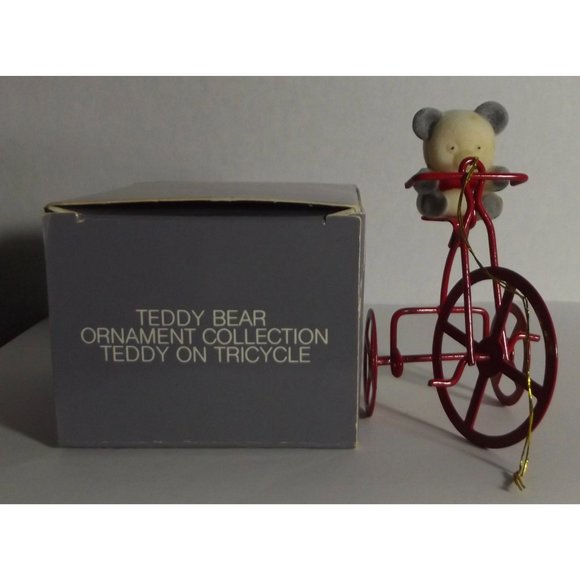 Avon Holiday Vintage Avon Teddy Bear On Tricycle Christmas Ornament